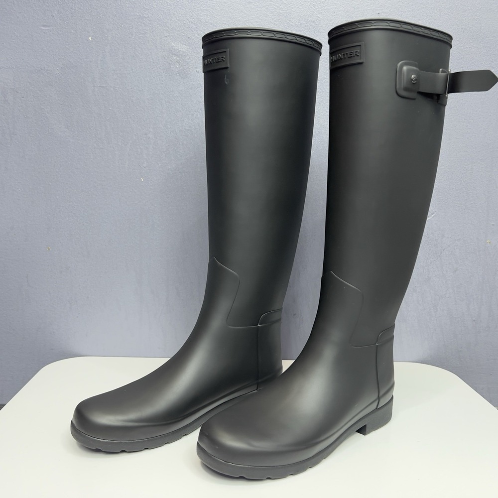 Hunter Womens Black Rubber Rain BOOTS Original Tall 8 Wft1071rma